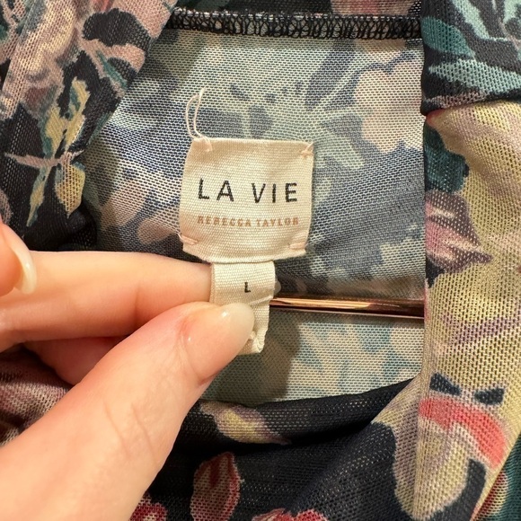 REBECCA TAYLOR La Vie Faded Garden Mesh Top in Dark Navy Combo Large - Picture 8 of 9